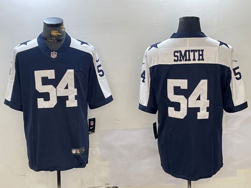 Men Dallas Cowboys #54 Smith Blue 2024 Nike Vapor Limited NFL Jersey style 1